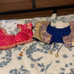 #76 Pink and Blue Embroidered Blouses